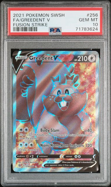 2022 Pokémon SWSH - Greedent V Full Art #256 - Fusion Strike - GEM MINT - PSA 10