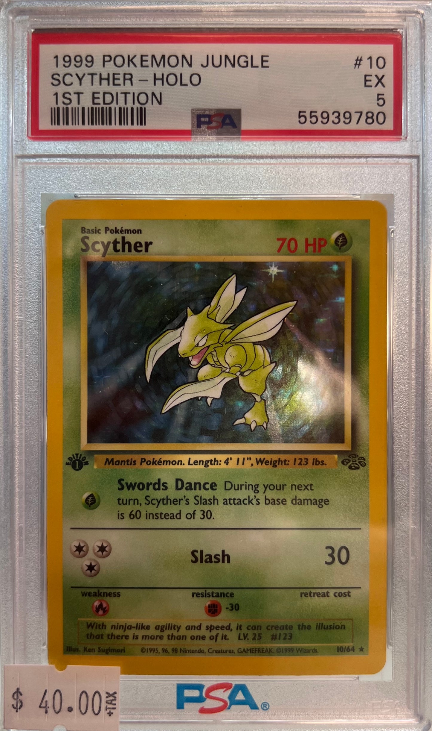 1999 POKEMON JUNGLE - SCYTHER #10 1ST EDITION - PSA 5 EX