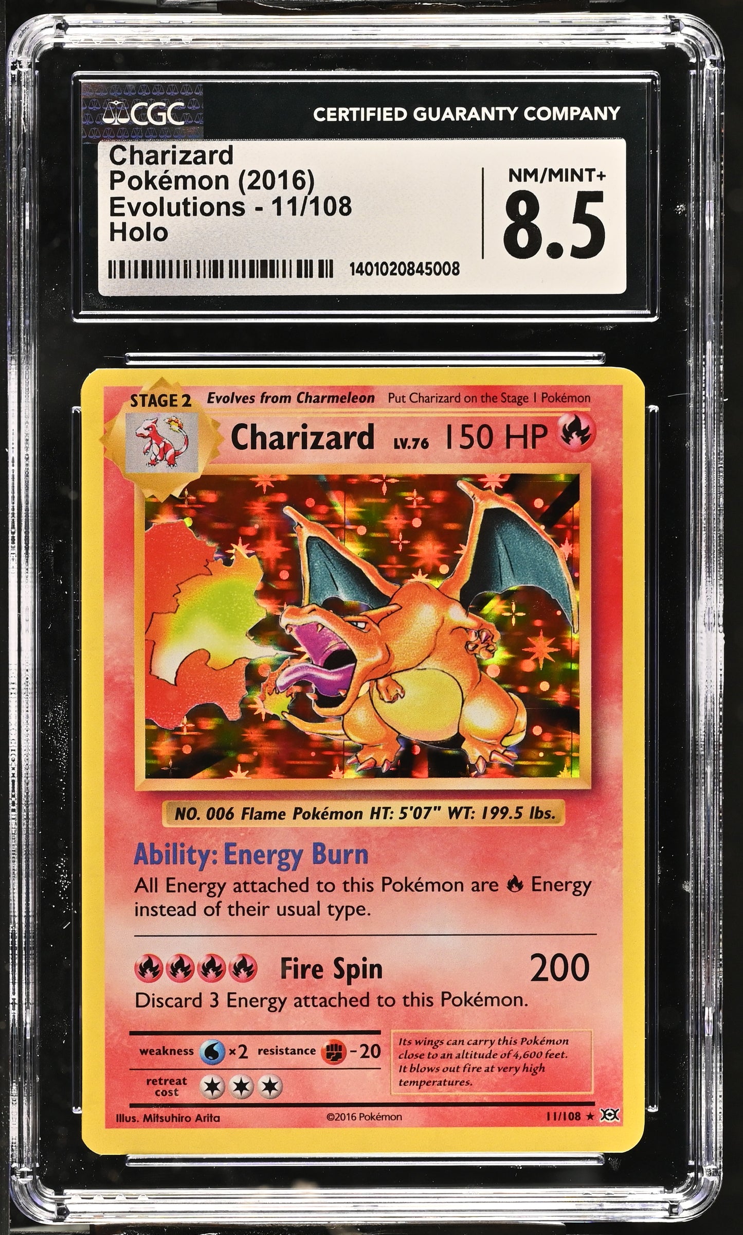 2016 EVOLUTIONS CHARIZARD HOLO 11/108 - CGC NM-MINT+ 8.5