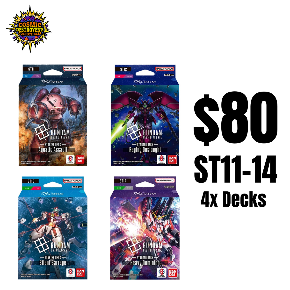 Gundam TCG: Starter Deck Bundle ST11-14 (Set of 4x Decks) (SHIPS NOW)