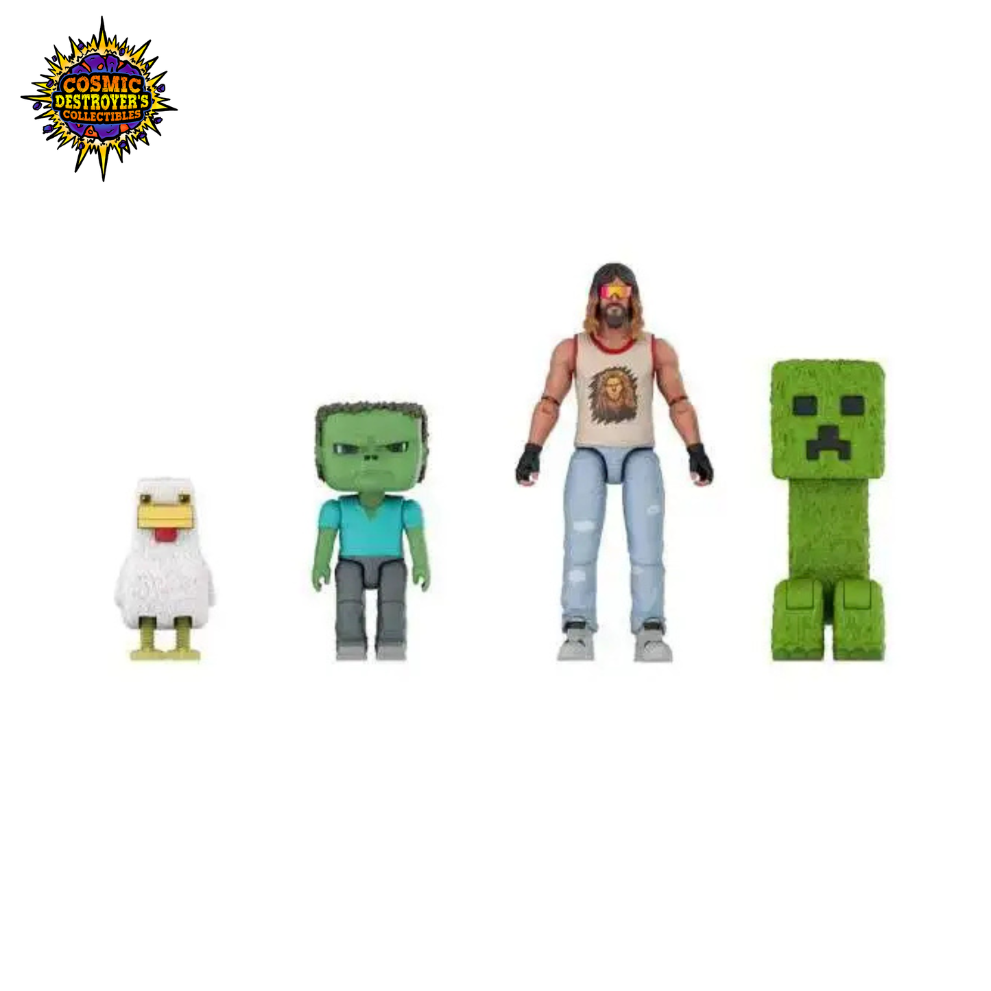 A Minecraft Movie - Garrett, Creeper, Baby Zombie & Chicken Jockey Action Figure 4-Pack (Woodland Mansion Throwdown)