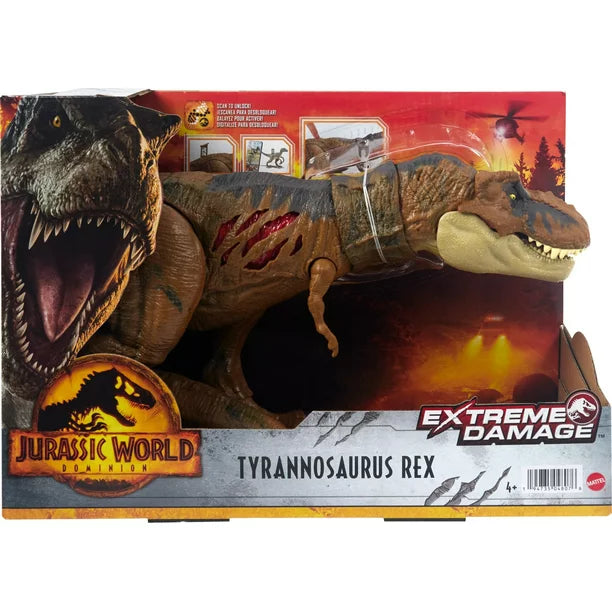 Jurassic World Dominion: Extreme Damage T Rex Dinosaur Action Figure Toy for Battle Play