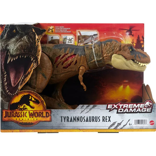 Jurassic World Dominion: Extreme Damage T Rex Dinosaur Action Figure Toy for Battle Play
