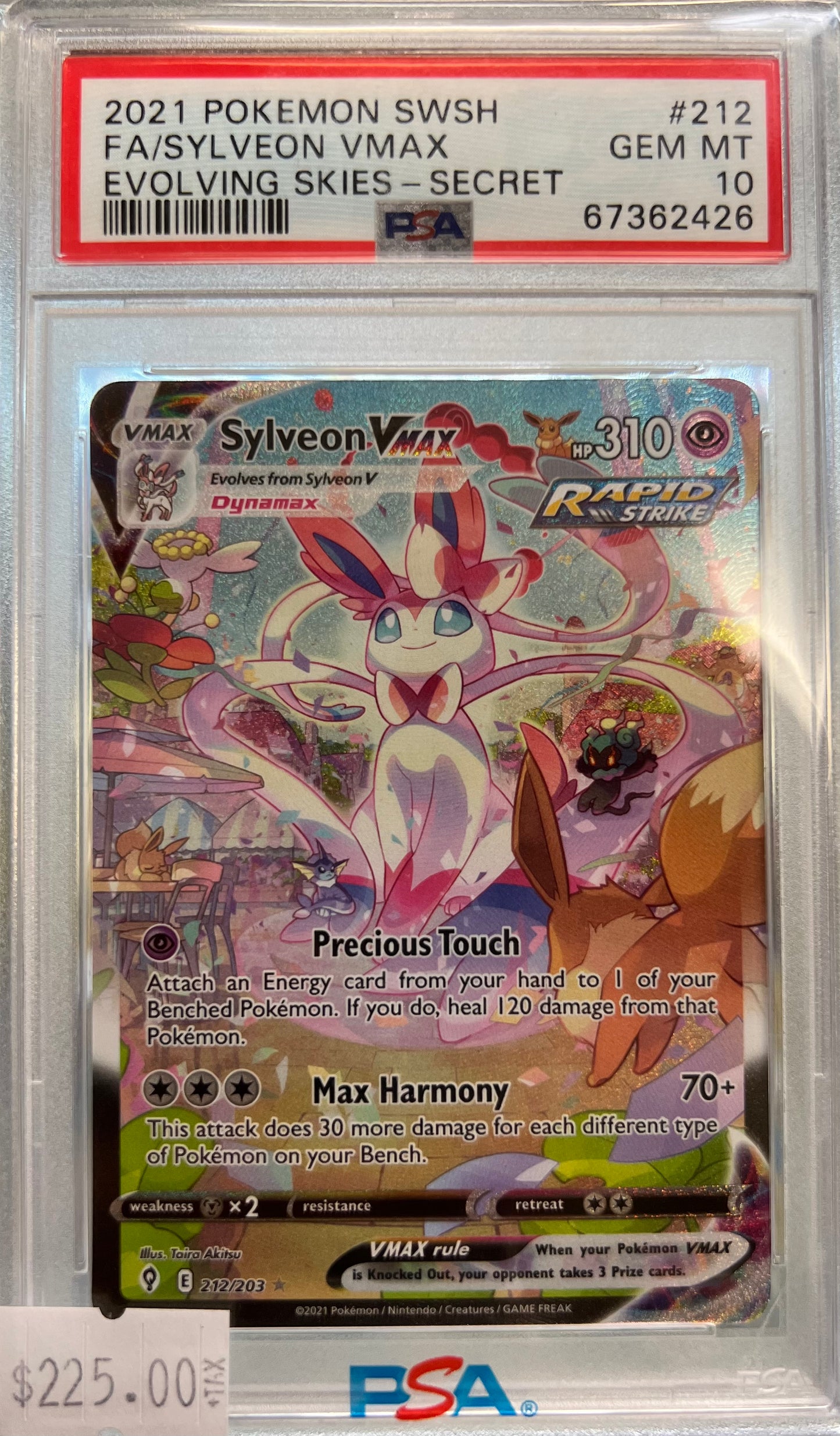2021 Pokémon SWSH - Sylveon VMAX (Alt art) #212 - Evolving Skies - GEM MINT - PSA 10