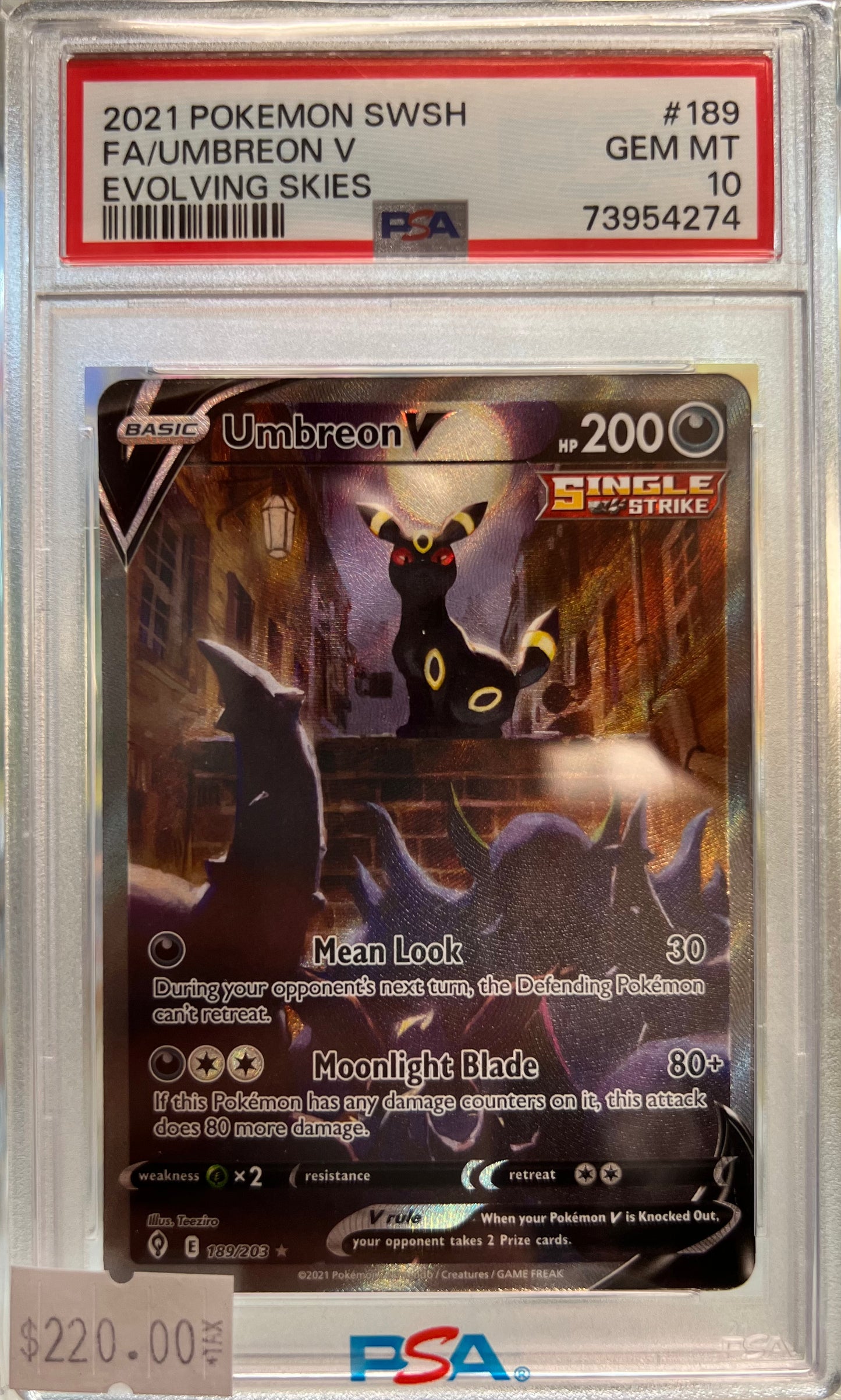 2021 Pokémon SWSH - Umbreon V (Alt art) #175 - Evolving Skies - GEM MINT - PSA 10