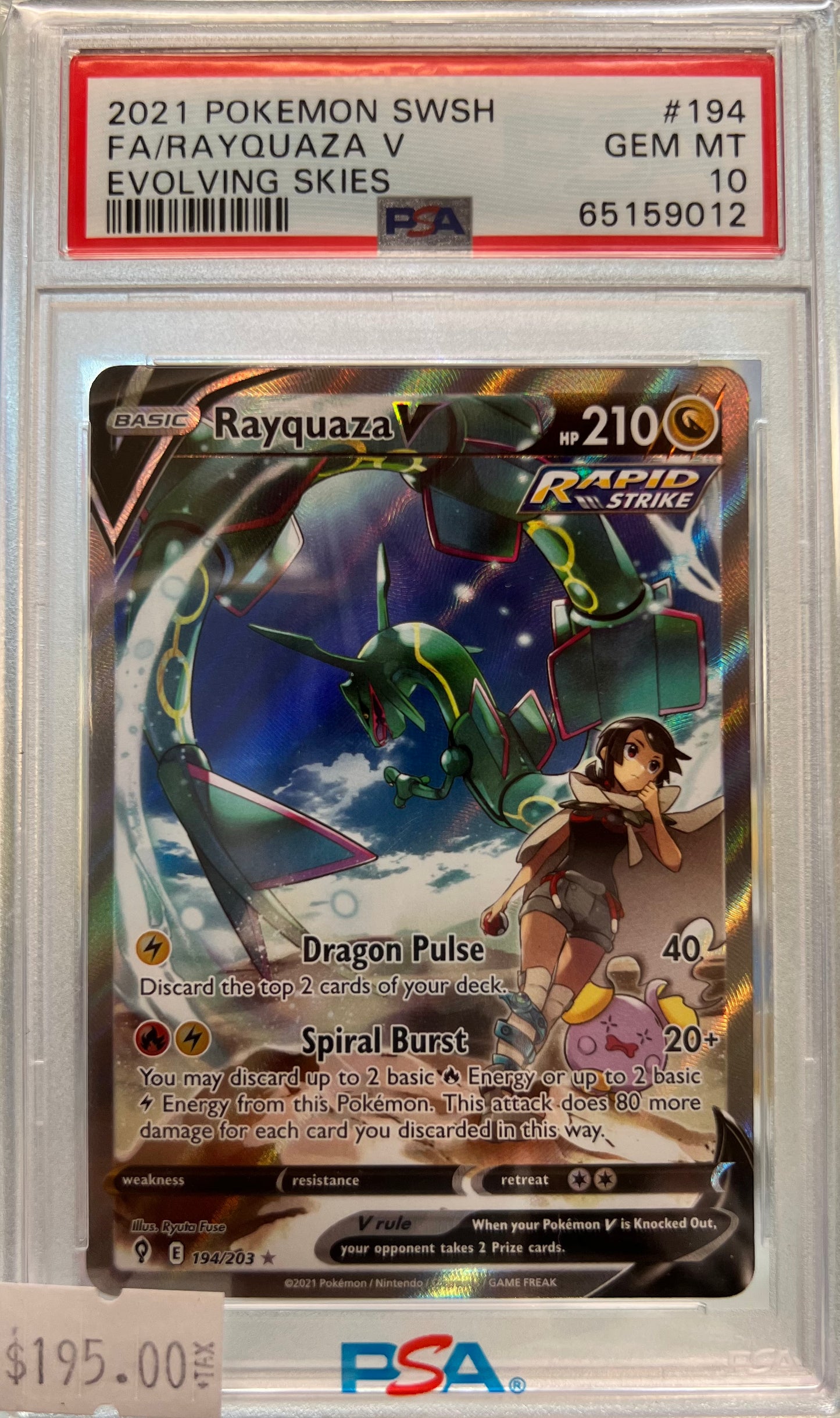 2021 Pokémon SWSH - Rayquaza V (Alt Art) #194 - Evolving Skies - GEM MINT - PSA 10