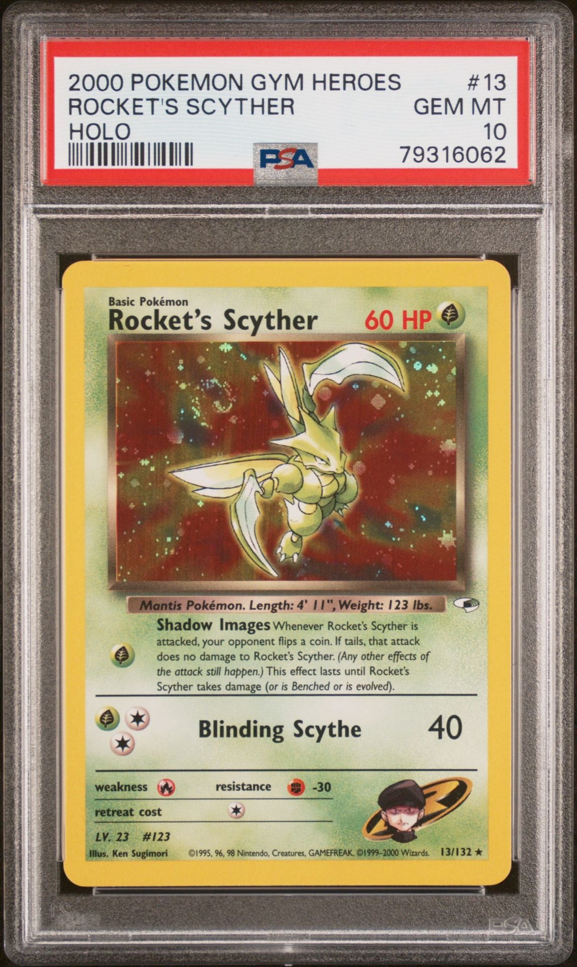 2000 POKEMON GYM HEROES 13 ROCKET'S SCYTHER HOLO - PSA 10 GEM MINT