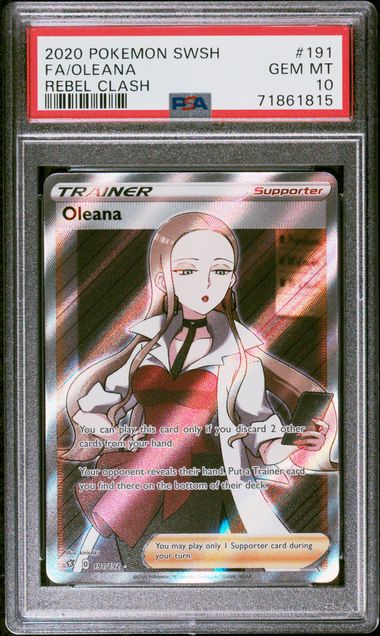 2020 Pokémon SWSH - Oleana Full Art #191 - Rebel Clash - GEM MINT - PSA 10