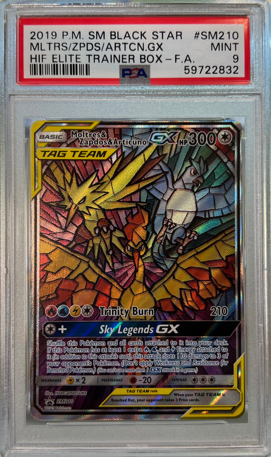 2019 Pokémon - SM Black Star Promo - Moltres/Zapdos/Articuno #210 - Hidden Fates - PSA 9 MINT