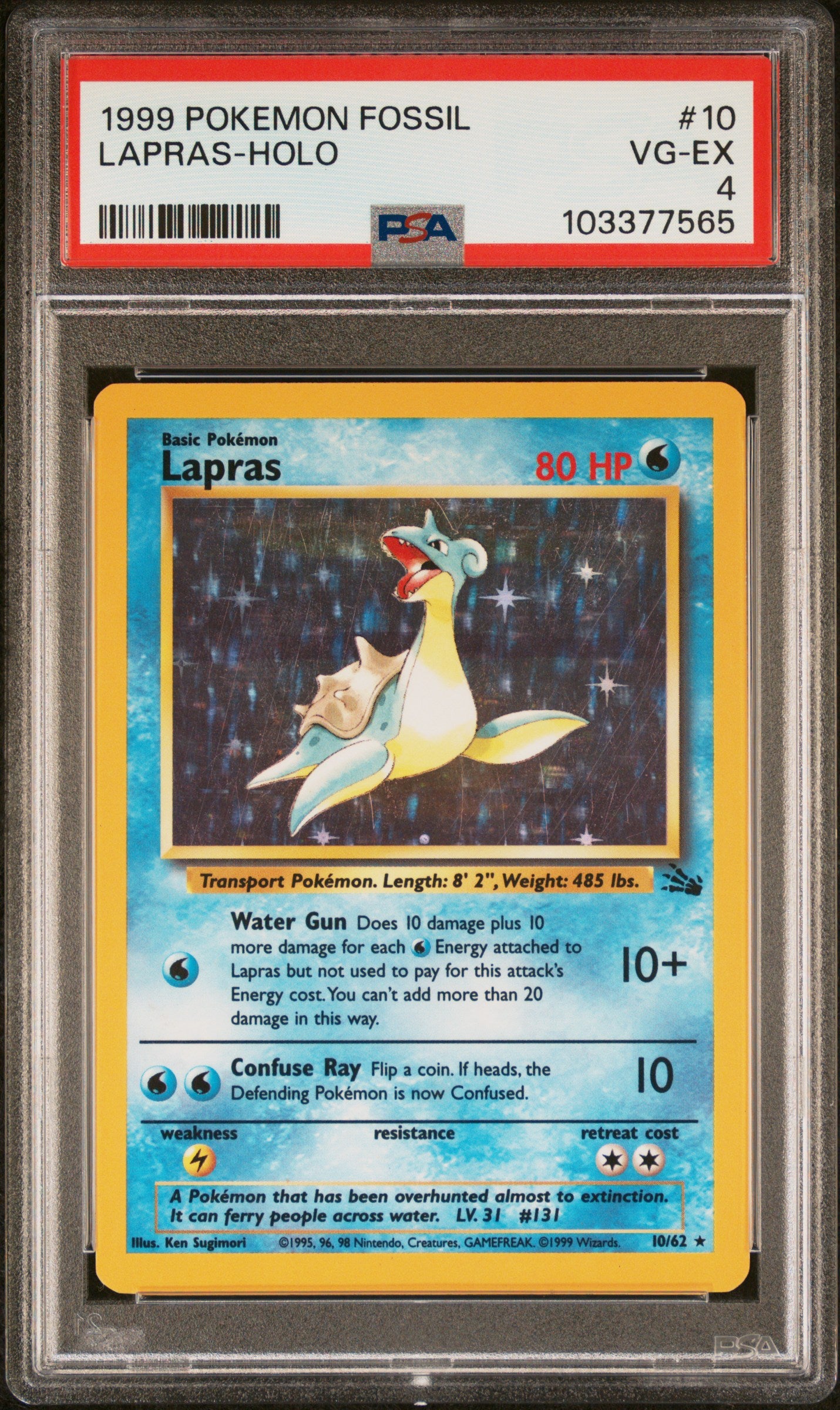 1999 POKEMON FOSSIL #10 LAPRAS-HOLO - PSA 4 VG-EX