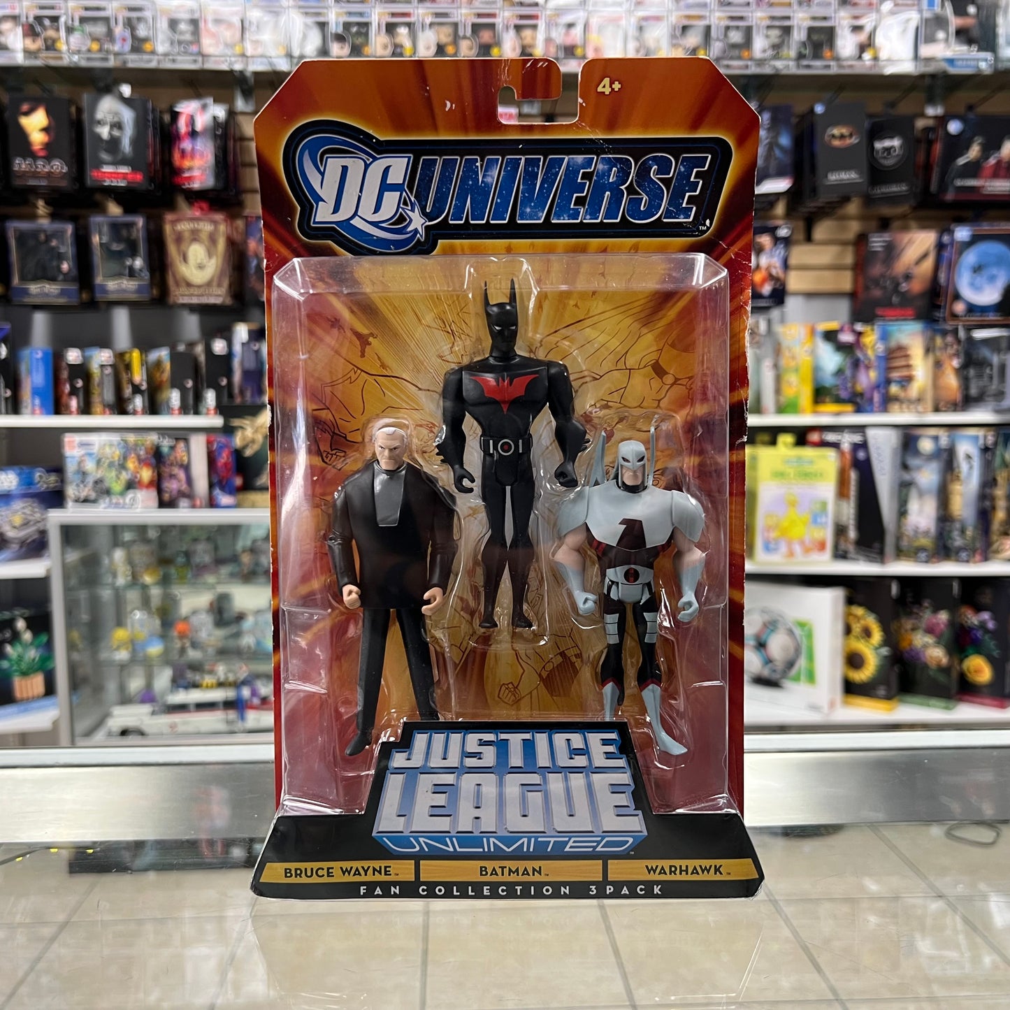 DC Universe - Justice League Unlimited (Fan Collection 3 pack) - Bruce Wayne, Batman & Warhawk Action Figures - CREASED CARDSTOCK