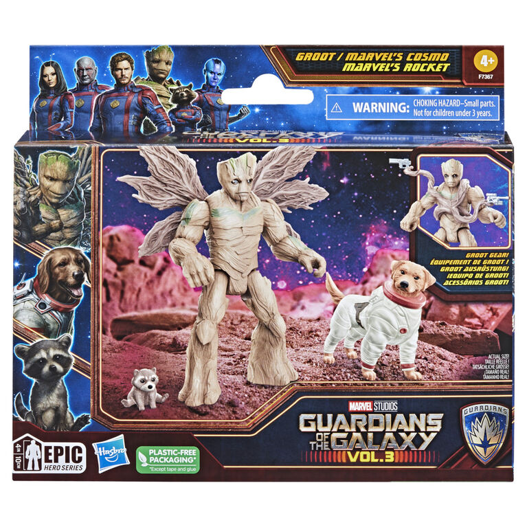 Marvel Guardians of the Galaxy Vol. 3 Groot, Baby Rocket and Marvel's Cosmo action figures