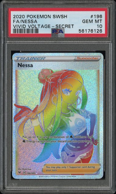 2020 Pokémon SWSH - FA Nessa #196 Rainbow - Vivid Voltage Secret Rare - PSA 10 GEM MINT