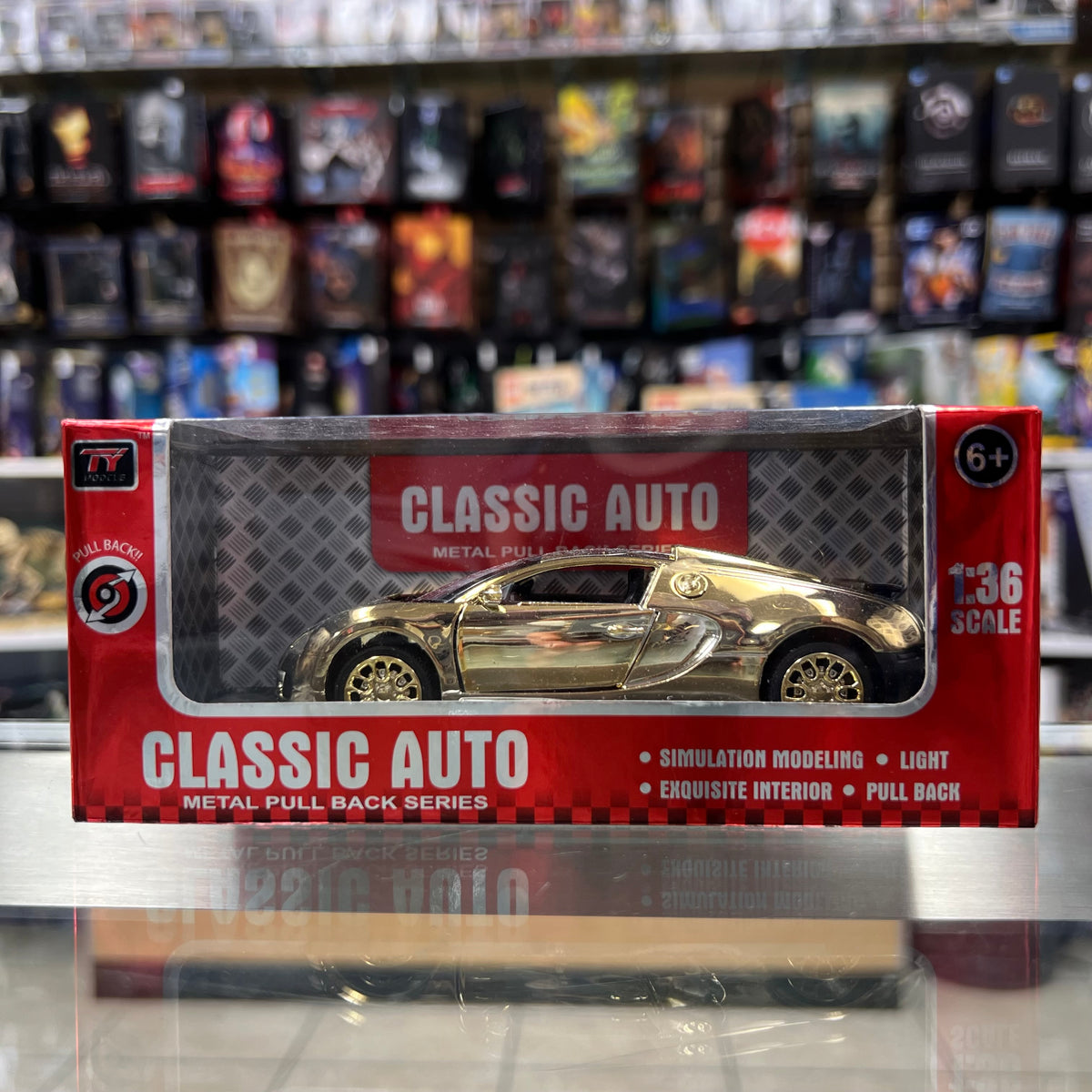 TY Models - Classic Auto (Metal Pull Back Series) - Bugatti (Gold Chrome) Diecast - 1:36 Scale *SEE PHOTOS*