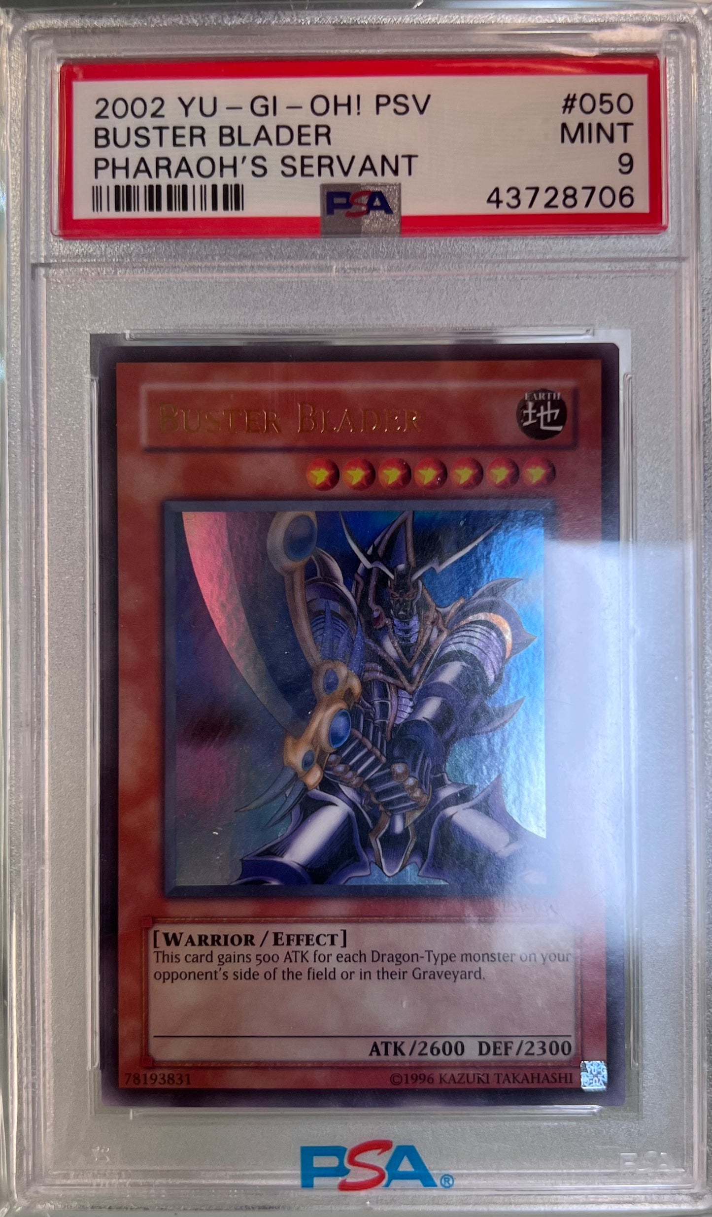 2002 YU-GI-OH! PSV-PHARAOH'S SERVANT #050 BUSTER BLADER PHARAOH'S SERVANT - PSA 9 MINT