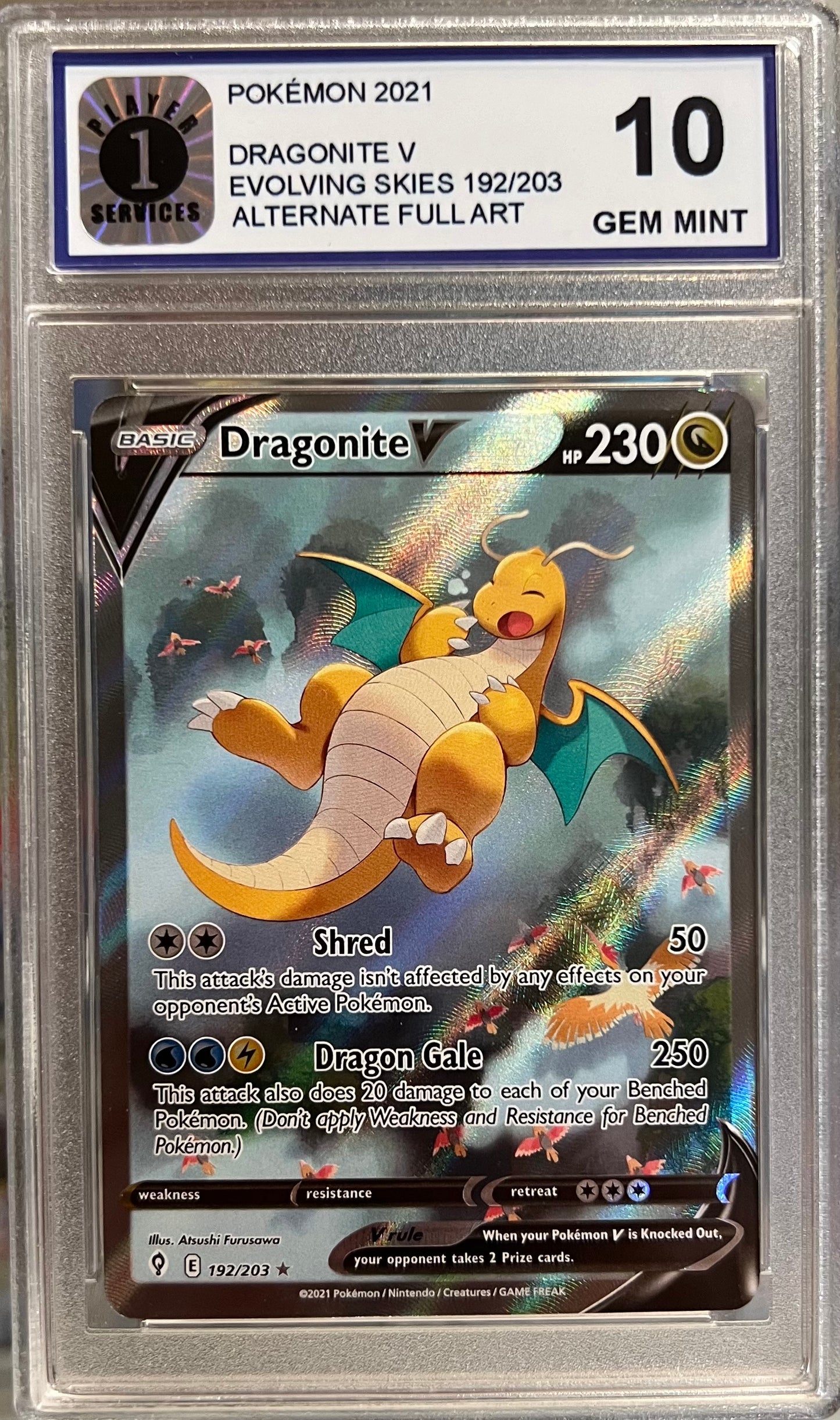 2021 Pokémon - Dragonite V #192 - Alt Art - Evolving Skies - Player 1 Services - GEM MINT 10