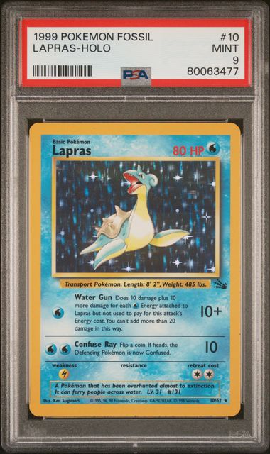 1999 Pokémon - Fossil - LAPRAS #10 - HOLO - PSA 9 MINT