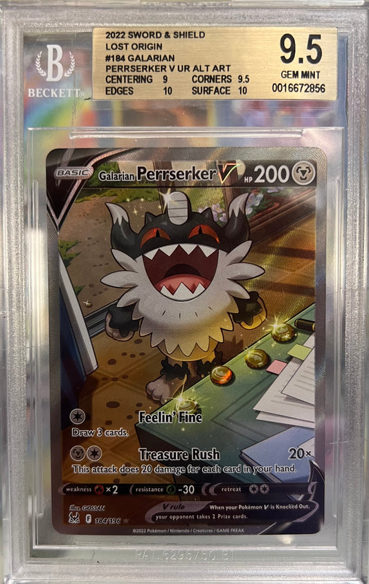 2022 Pokémon SWSH - Lost Origin - Galarian Perrserker V Alt Art #184 - BECKETT 9.5 GEM MINT