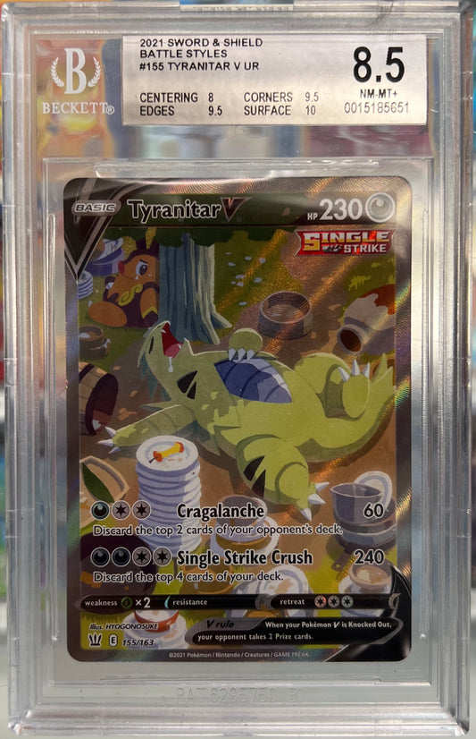 2021 Pokémon SWSH - Tyranitar V Alt Art (Ultra Rare) #155 - Beckett (BGS) 8.5 NM-MT+