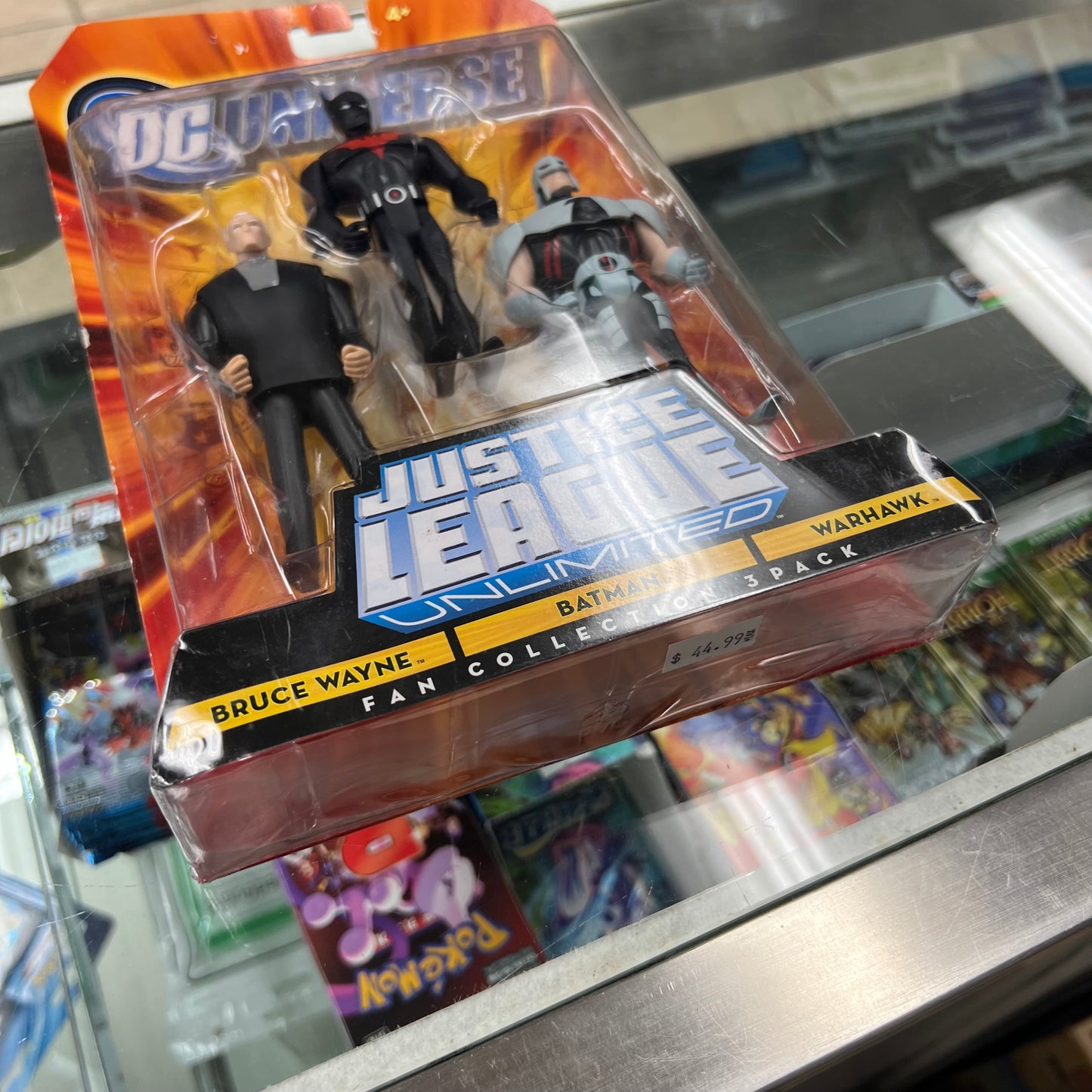 DC Universe - Justice League Unlimited (Fan Collection 3 pack) - Bruce Wayne, Batman & Warhawk Action Figures - CREASED CARDSTOCK