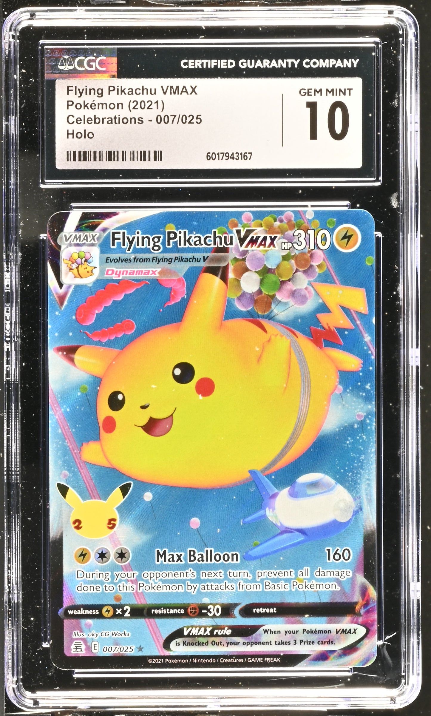 2021 POKEMON CELEBRATIONS - Flying Pikachu VMAX - 007/025 - CGC 10 GEM MINT