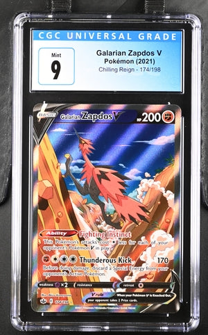 2021 Pokémon - Galarian Zapdos V #174 - Chilling Reign - CGC 9 MINT