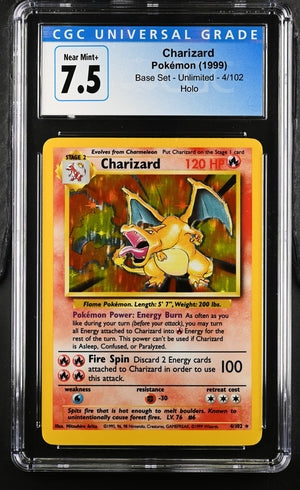 1999 Pokémon - Charizard Base Set Unlimited Holo - CGC 7.5 NM+