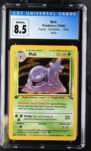 1999 POKEMON FOSSIL - MUK 1ST EDITION 13/62 - CGC 8.5 NM/MINT+