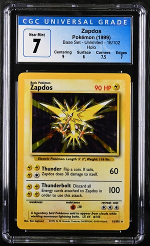 1999 POKEMON BASE SET - ZAPDOS 16/102 - CGC 7 NEAR MINT