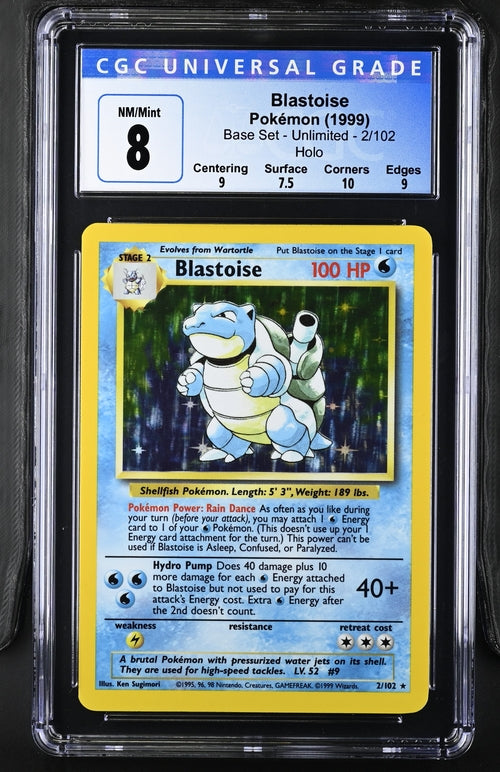 1999 POKEMON BASE SET - BLASTOISE 2/102 - CGC 8 NM/MINT