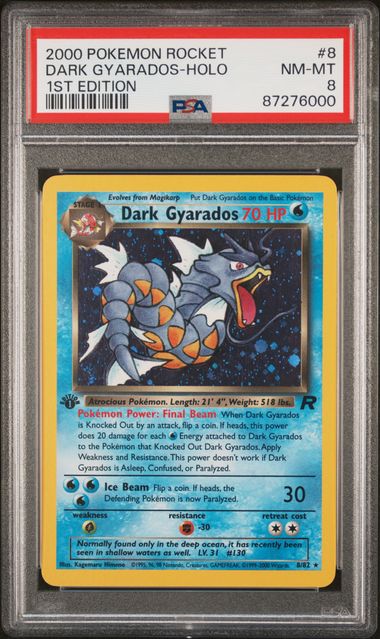 2000 POKEMON TEAM ROCKET - DARK GYARADOS- 1ST EDITION - HOLO - #8 - PSA 8 NM-MT