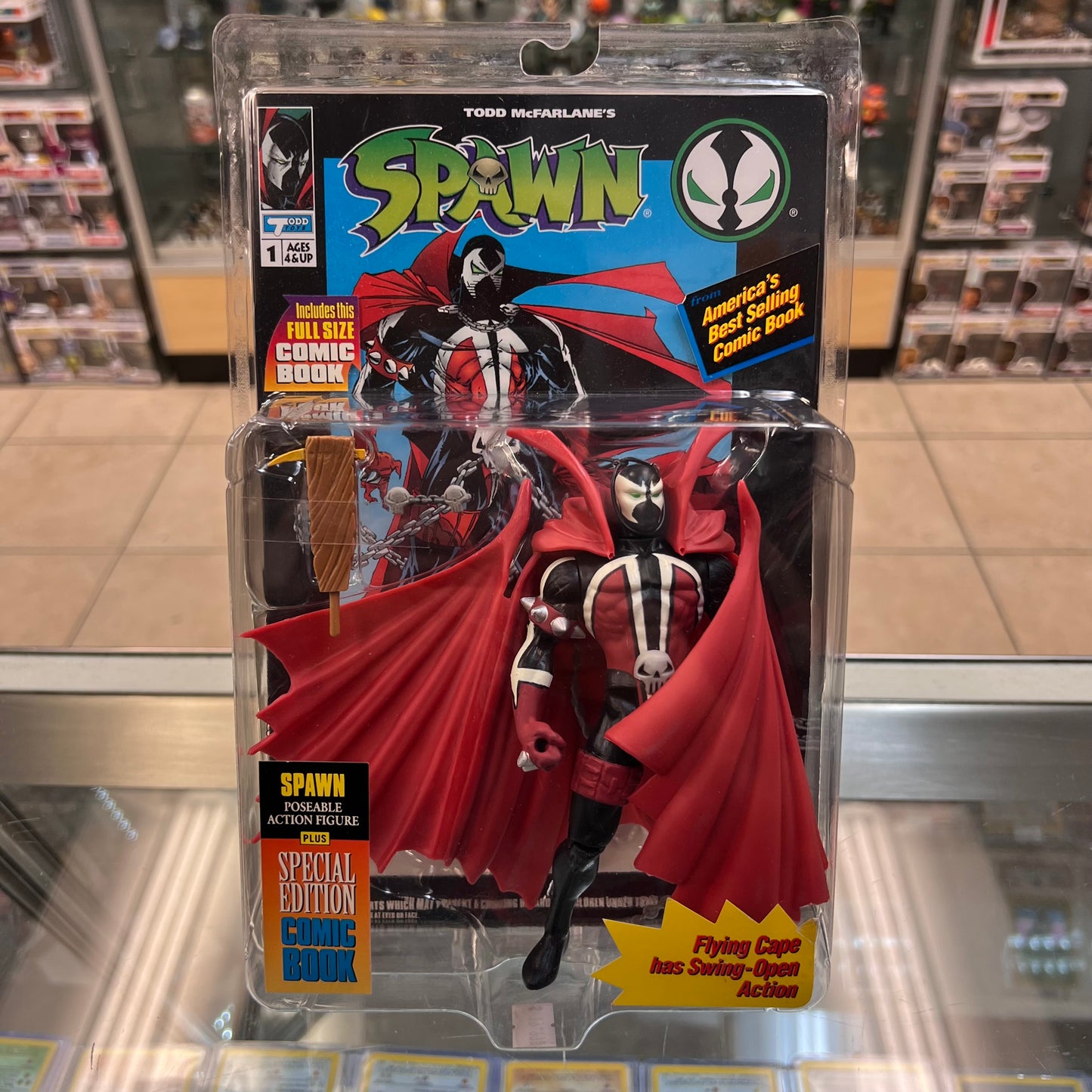 TODD TOYS - SPAWN - FLYING CAPE - W/COMIC - 1994 - McFarlane Toys