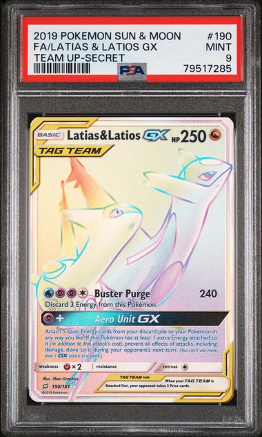 2019 Pokémon Sun & Moon Team Up - Latias & Latios GX Secret Rare #190 - PSA 9 MINT