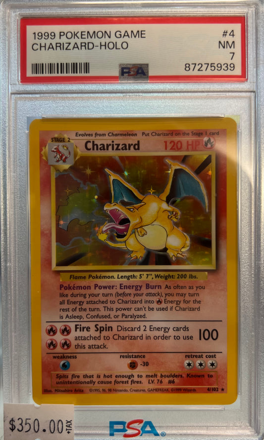 1999 POKEMON GAME BASE SET - CHARIZARD #4 - HOLO - PSA 7 NM