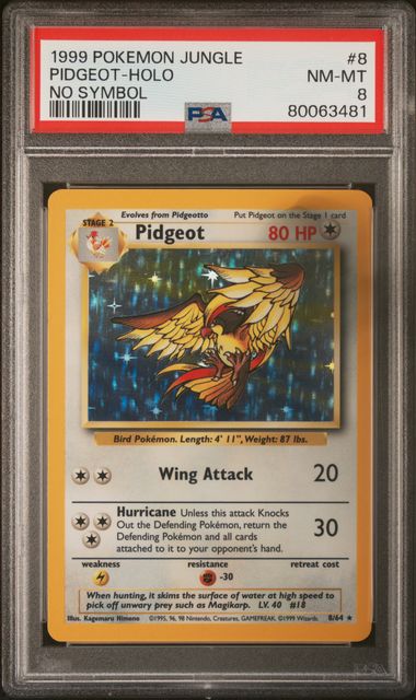 1999 Pokémon - JUNGLE - PIDGEOT - HOLO - NO SYMBOL - PSA 8 NM-MT