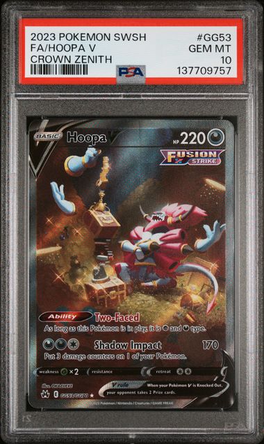 2023 POKEMON SWORD AND SHIELD CROWN ZENITH #GG53 FA/HOOPA V CROWN ZENITH - PSA 10 GEM MINT