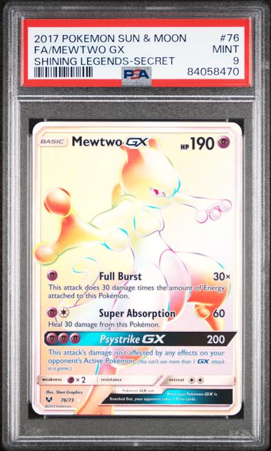 2019 Pokémon Sun & Moon Shining Legends - Mewtwo GX Secret Rare #76 - PSA 9 MINT
