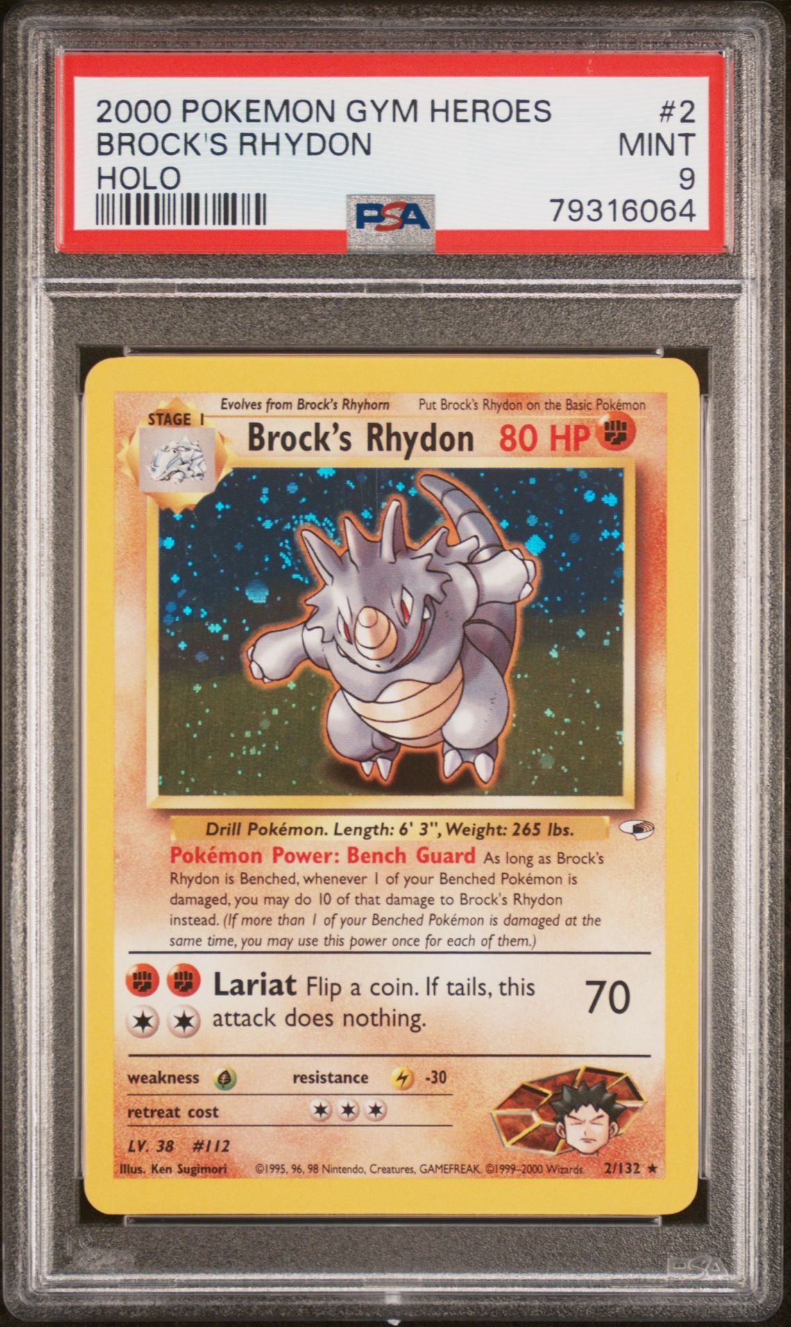 2000 POKEMON GYM HEROES 2 BROCK'S RHYDON HOLO - PSA 9 MINT (#2)