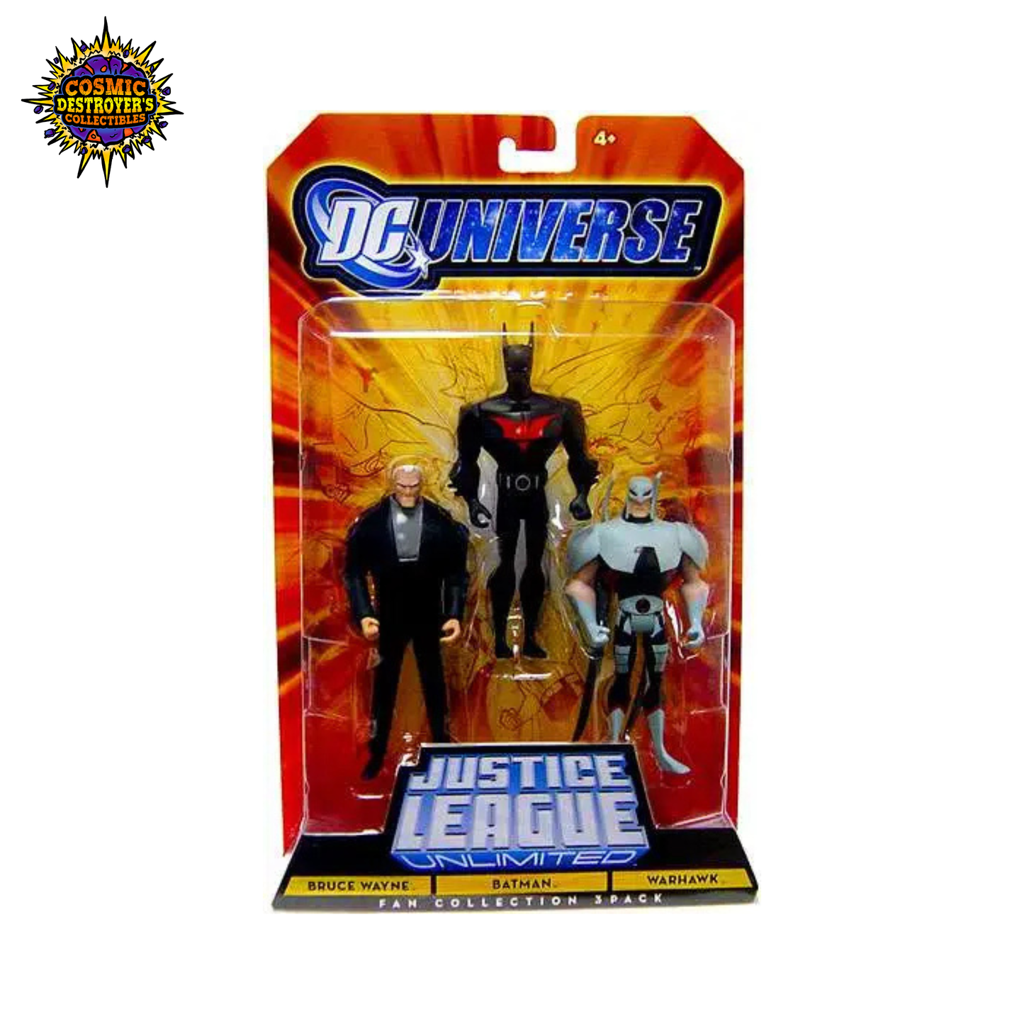 DC Universe - Justice League Unlimited (Fan Collection 3 pack) - Bruce Wayne, Batman & Warhawk Action Figures - CREASED CARDSTOCK