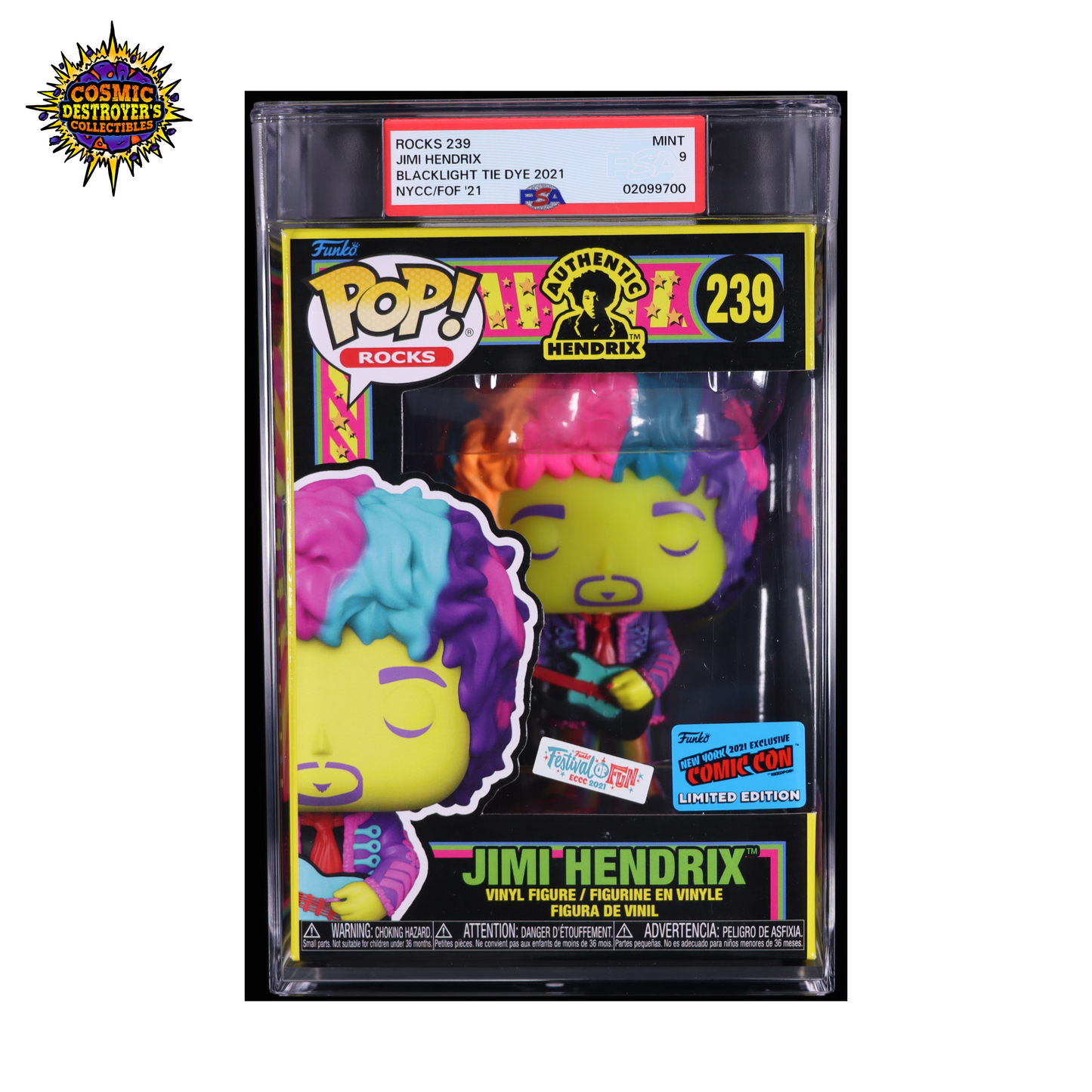 Funko Pop! Rocks - Jimi Hendrixi Festival of Fun ECCC 2021 - NYCC Comic Con Exclusive - 239 - PSA 9 MINT