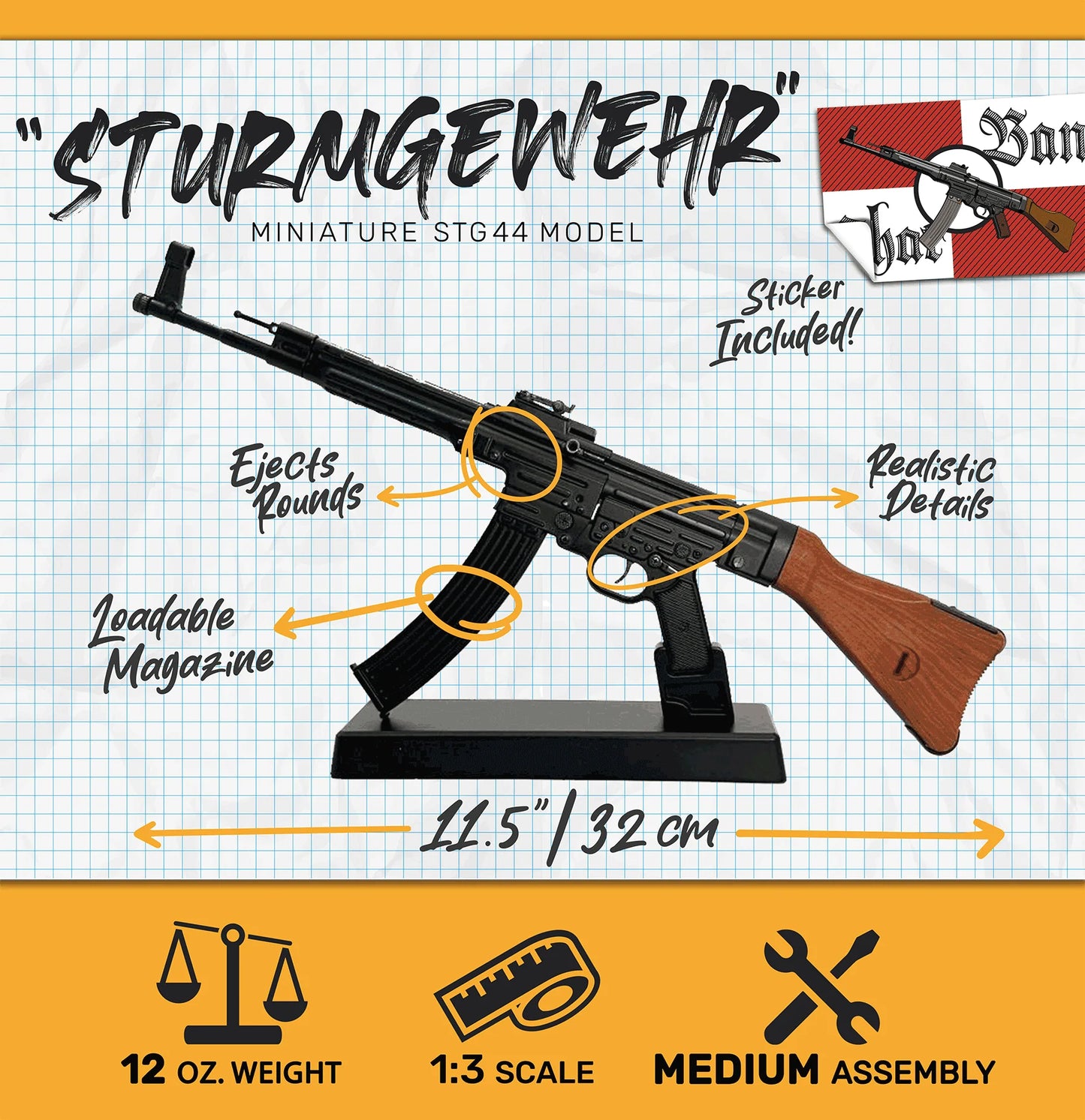 Miniature STG44 Die Cast Model Kit - (Sturmgewehr)