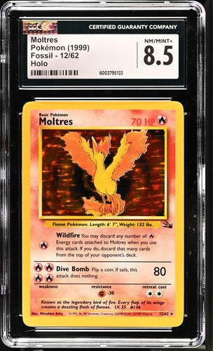 1999 POKEMON FOSSIL- MOLTRES 12/62 - CGC 8.5 NM/MINT+