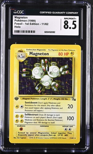 1999 POKEMON FOSSIL 1ST EDITION - MAGNETON 11/62 - CGC 8.5 NM/MINT+