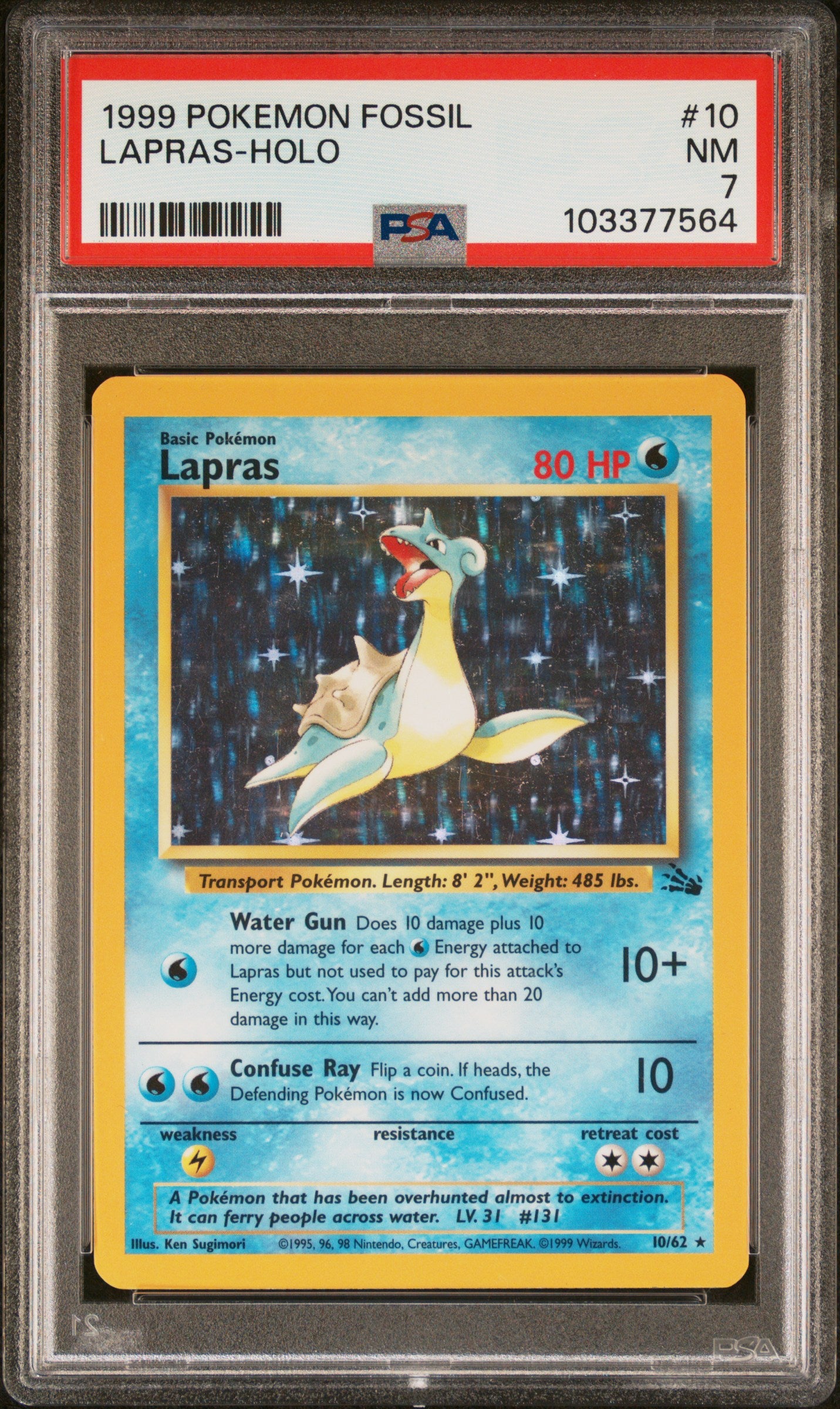 1999 POKEMON FOSSIL #10 LAPRAS-HOLO - PSA 7 NM