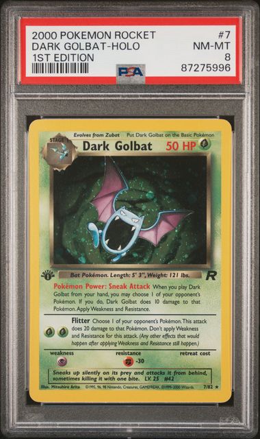 2000 POKEMON TEAM ROCKET - DARK GOLBAT - 1ST EDITION - HOLO - #7 - PSA 8 NM-MT