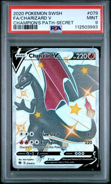 2020 POKEMON SWORD & SHIELD CHAMPION'S PATH #079 FA/CHARIZARD V CHAMPION'S PATH-SECRET - PSA 9 MINT