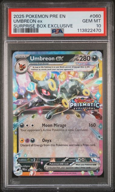 2025 POKEMON PRISMATIC EVOLUTION - UMBREON ex SURPRISE BOX EXCLUSIVE - PSA 10 GEM MINT