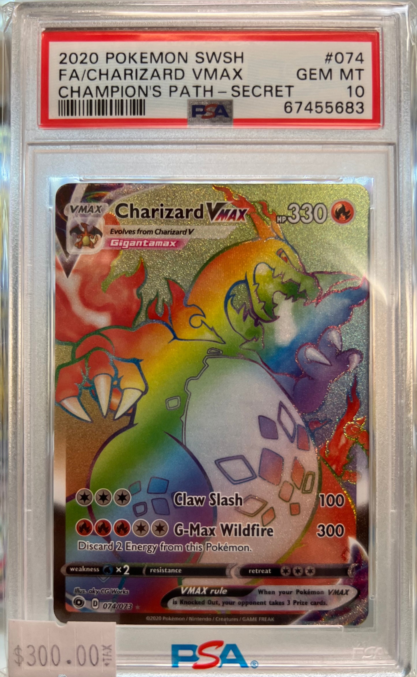 2020 Pokémon - Full art - Charizard VMAX Rainbow (#074) - Champion's Path - Secret - GEM MINT - PSA 10