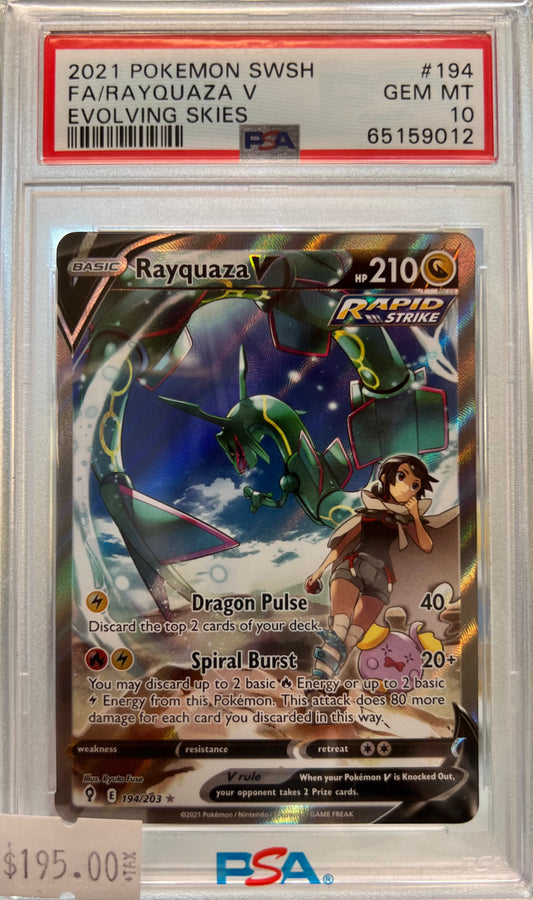 2021 Pokémon SWSH - Rayquaza V (Alt Art) #194 - Evolving Skies - GEM MINT - PSA 10