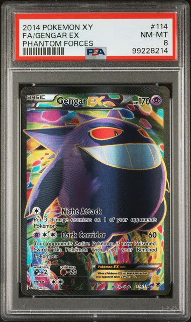 2014 Pokémon XY Phantom Forces - Gengar EX Full Art #114 - PSA 8 NM-MT